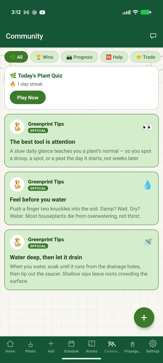The Greenprint community feed with plant posts