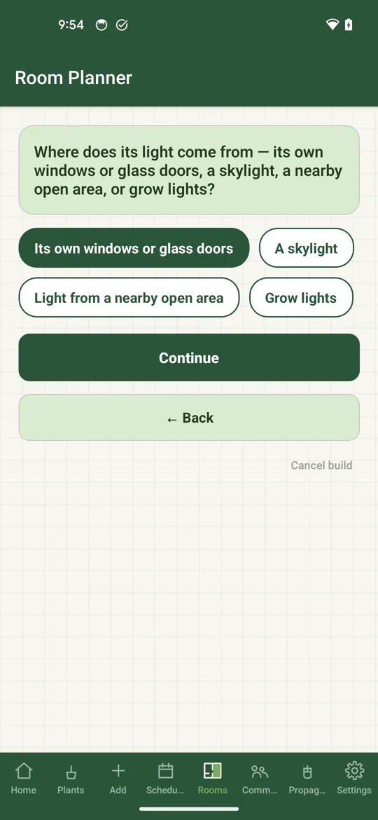 Building a room by answering a few questions about where its light comes from