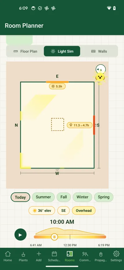 Greenprint Light Sim with estimated window and skylight sunlight, seasonal controls and time slider